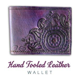 Women's hand tooled Leather ornate pattern purple wallet